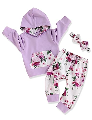 Image of oklady 6 12 Months Girl Clothes Infant Girl Hoodie Tops Floral Pant Fall Winter Baby Girl Outfits