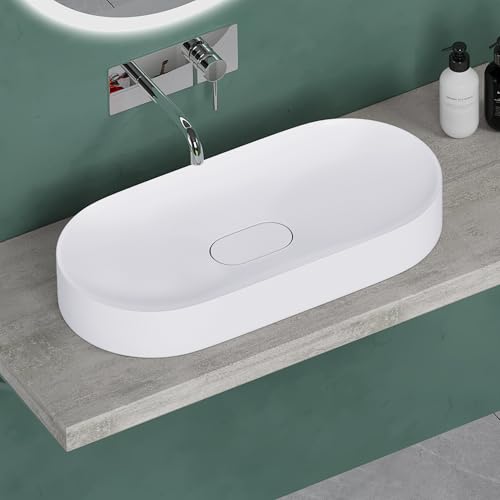 Mai & Mai Vasque à poser blanc mat 71cm lavabo salle de bains lave mains avec revêtement Nano Col826