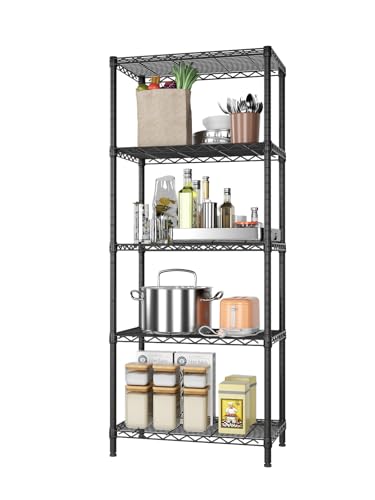 SINGAYE 5 Tier Storage Shelves Wire Shelving Unit Shelve Metal Kitchen Laundry Room Organization Home Pantry Closet Bathroom Organizers Garage Rack Estantes para Cocina 14' D x 24' W x 59.5' H Black
