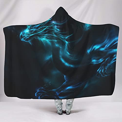 KASTLEE Fantasy Dragon Ice Fire Hooded Blankets Throw Cloak Cape Premium Plush Shawl Wrap white2 60x80 inch