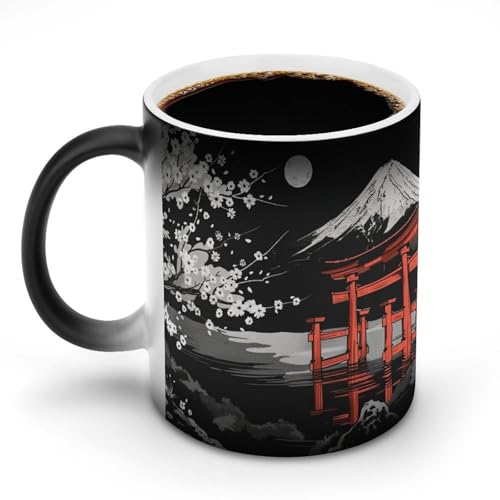 日本 富士山 鳥居 アート 絵画マグカップ 変色カップ イラストアート 雄大な日本建築 コーヒーカップ 高級 おしゃれ 人気 誕生日プレゼント ギフト 贈り物 彼女 妻 友人 家族 愛する人への素敵なプレゼント バレンタインデー 結婚記念日 プレゼント 3