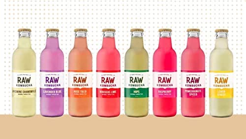 Image of Raw Kombucha - Herbal Supertea (250 mL Bottles)- Variety Pack: Rose Tulsi, Hibiscus Lime, Lavender Blue Tea, Hops, Lemon Ginger, Jasmine Chamomile(18 Pack) - Authentic with Live Bacteria