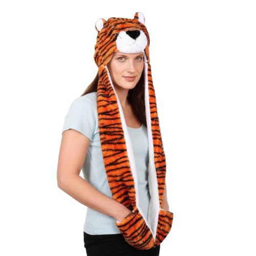 Kids Winter Warm Hat Scarf Gloves Set 3-in-1 Plush Cartoon Animal Hooded Hat Earflap Beanie for Women Kid Halloween Party