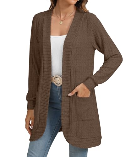 Image of YSYOKOW Cardigan Sweaters for Women Long Sleeve Open Front with Pockets | Long Cardigans for Women Lightweight Soft Casual Dressy Loose Fit Cardigan Sweater with Pockets for Work and Office