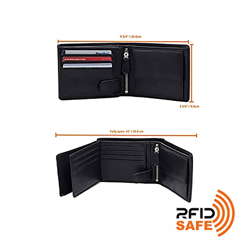 Image of DiLoro Mens Large Leather Bifold Wallet Flip ID Zipper Coin Compartment | Large capacity mens bifold wallet featuring dual flip ID windows, a coin pocket, and a YKK zippered compartment
