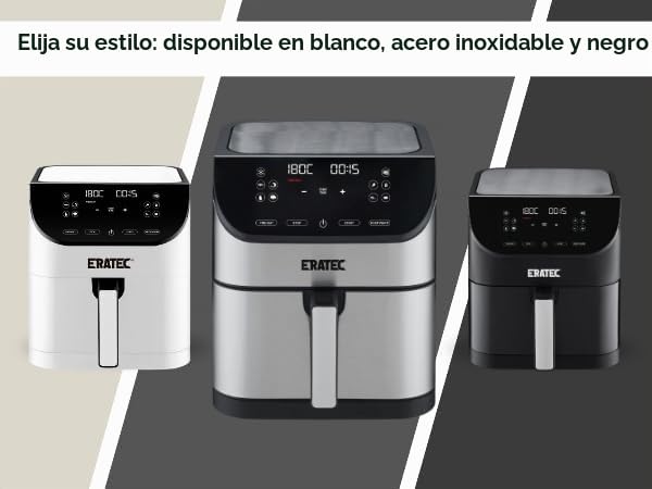 ERATEC AF-66 Freidora de aire caliente XXL 5,5 L 1500W Air Fryer sin aceite Freidora de aire caliente con pantalla LED táctil y 10 programas preestablecidos, función de temporizador para sus platos