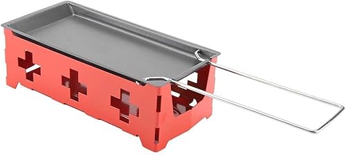 Miniatura 9 de Juego de raclette portátil de queso, bandeja para hornear de hojaldre roja, espátula pequeña, espátula de pala, tostadora de queso antiadherente,