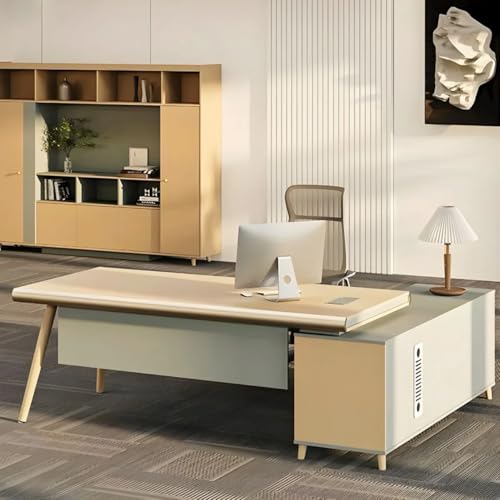 Image of Lakdi The Furniture Co Director & Executive L-Shape Office Table Modern Desk Made in MDF with Side Unit Drawer and Storage Wire Manager & CPU Storage - Beige - LDL-620