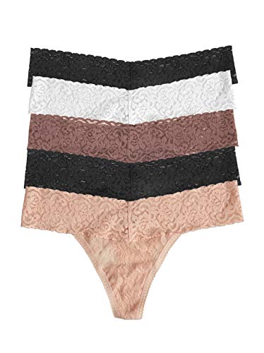 Felina | Signature Stretchy Lace Low Rise Thong 5-Pack | Panty (Neutral Combo, S/M)