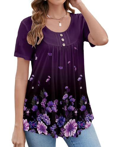 BeadChica Women's Tunic Tops For Leggings Short Sleeve Shirts Botton Up Casual Ruched Blouses Clothes3