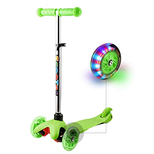 WeSkate Niños pequeños Patinetes Scooter 3 Ruedas Ajustables Mini triciclos Infantiles con Luces LED Intermitentes para niños y niñas