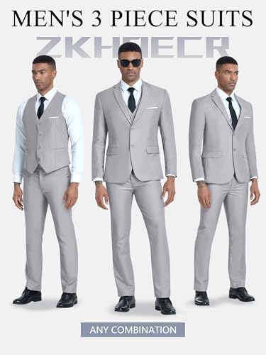 Men's 3 Piece Slim Fit Suit Set, Two Button Blazer Solid Jacket Vest Pants Wedding Business Suit2