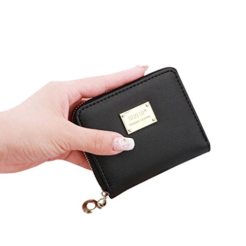 Preisvergleich Produktbild Handtasche Damen Reißverschluss Frauen Leder Kleine Brieftasche Kartenhalter Zip Geldbörse Clutch Soft Handtasche Sunday (schwarz)