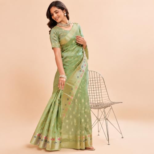 Image of Sarees for Women Wear Organza Silk Banarasi Sari Kanjivaram Pure Paithani Wedding Original Kanchipuram Pattu Sadi with Blouse Piece 2026 (KeriFlower)