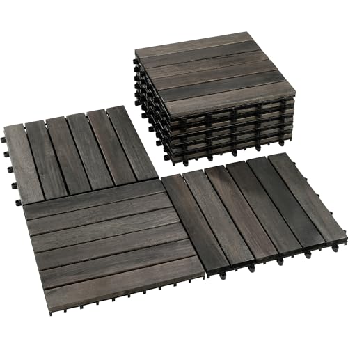 PrimeZone 9 PCS Solid Acacia Wood Interlocking Patio Deck Tiles -...