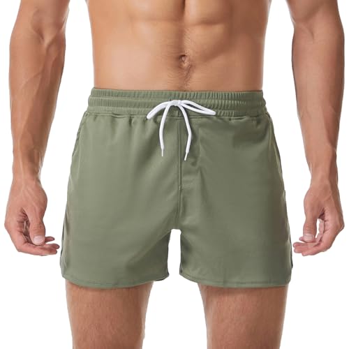 LORSPORTCH Uomini 3 Pollici in Esecuzione Pantaloncini Quick Dry Palestra Atletica Allenamento Maratona Shorts Verde M