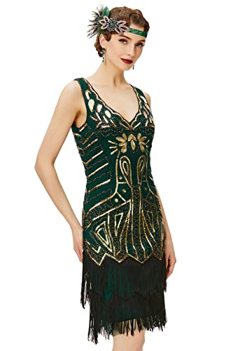 Image of BABEYOND Women's Flapper Dresses 1920s V Neck Beaded Fringed Great Gatsby Dress