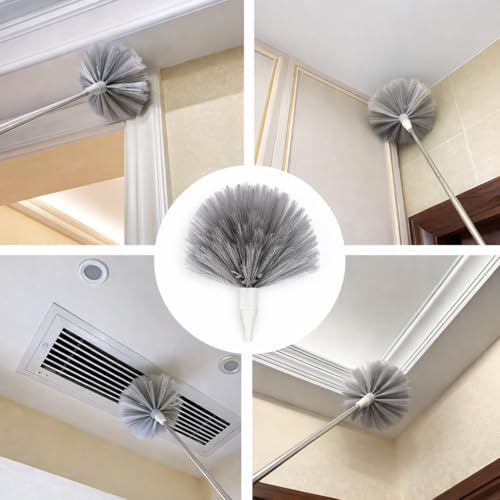 Image of DecorTwist Ceiling Fan Cleaning Duster, Extendable Long Handle Cobweb Brush | Washable microfiber 2-in-1 kit, Extendable long handle. No ladder. For fan blades, cobwebs, lights, blinds & high corners.