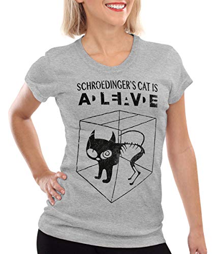 style3 Gato de Schrödinger Camiseta para Mujer T-Shirt, Color:Gris...