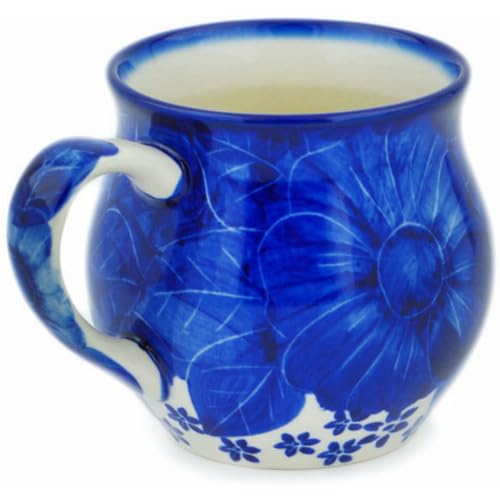 Taza artesanal Polmedia Polish Pottery 12 oz azul miniatura 2