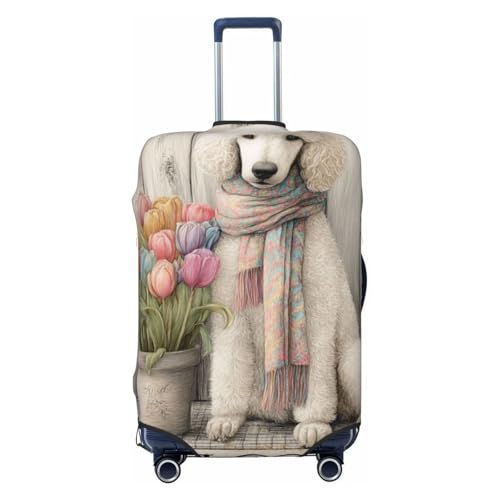 Poodle Wearing Scarf Tulips Vintage Elastic Travel Luggage Covers Dustproof Scratch-Resistant Suitcase Protector Fit 22-24 Inch