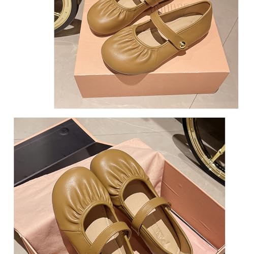 Women's Mary Jane Ballet Flats Pleated Toe Design Adjustable Ankle Strap with Button Hardware Round Toe Day to Evening Footwear for Casual Outings2