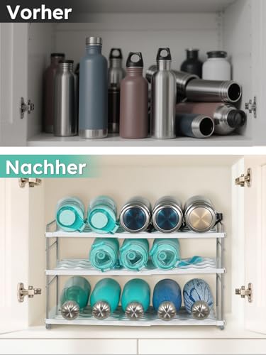 JUPELI Flaschen Organizer verstellbar – Flaschenhalter & Flaschenregal für Wasserflaschen, Thermosflaschen –Weinregale, Flaschenaufbewahrung für Kühlschrank, Küche & Schrank