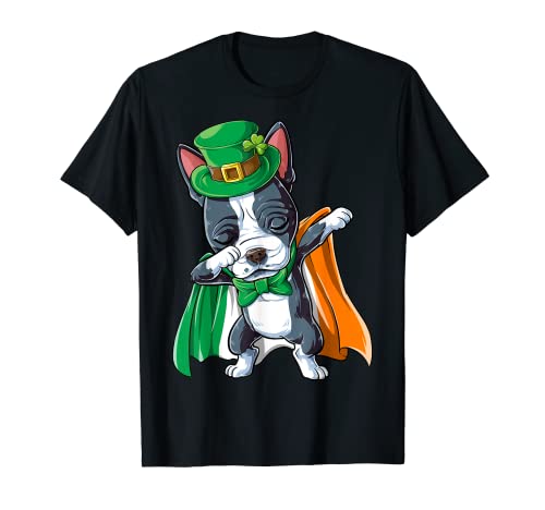 Dabbing Boston Terrier St Patricks Day Boys Leprechaun Dog T-Shirt