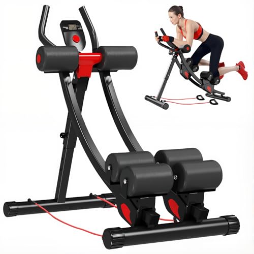 BAOKALER Dual Track Fitness Ab Machine Ab Cruncher Adjustable Height Waist Trainer Foldable Home Gym Equipment with 4 Adjustable Resistance Levels and Resistance Bands