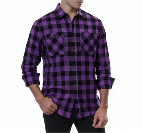 Image of WARHORSEE Flannel Shirt for Men Long Sleeve Button Down Plaid Shirts
