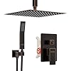Ceiling oil rubbed bronze shower system complete trim kit with 12 inch rain shower head handheld head and valve combo for an elevated bathroom experience  urban country home decor