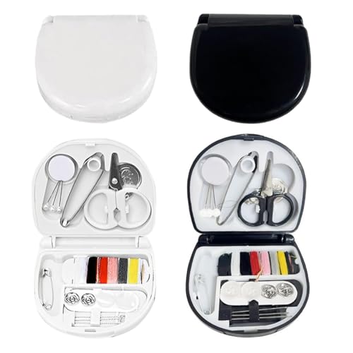 KEQAR Premium Mini Kit de Costura – Set de Agujas e Hilos, Ideal para Viajes, Adultos, Principiantes, Emergencias, DIY y Uso en Casa (Negro + Blanco)