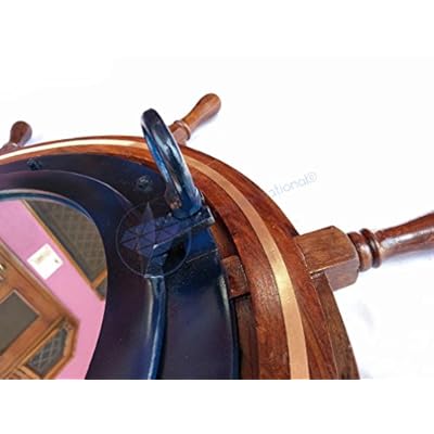 Nagina International Heavy Nautical 36" Ship Wheel with Brass Ring & Blue Porthole Mirror - Pirate Decor 41pZ8Onc1WL. SS400