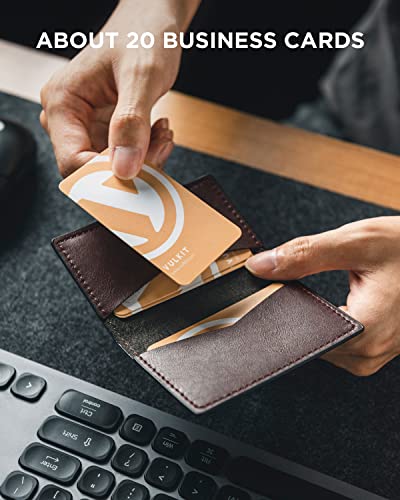 Image of VULKIT Leather Business Card Holder 2 Sided Slim Business Name Card Organizer for Men or Women, Up to hold 20 cards (Vintage Espresso)