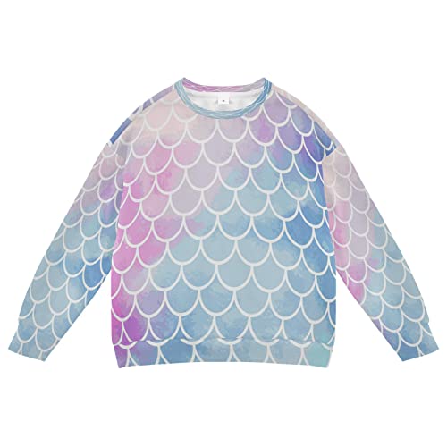 Pink-blue Mermaid Scales Boy Girl Sweatshirt Toddler Crewneck Pullover Sweater Long Sleeve Fall Winter Clothes