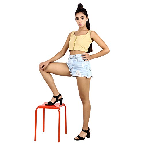 Image of POPWINGS Solid Casual Sleeveless Regular-Fit Crop Tops for Women with Front Chain| Crop Tops for Women Stylish Western Summer Wear