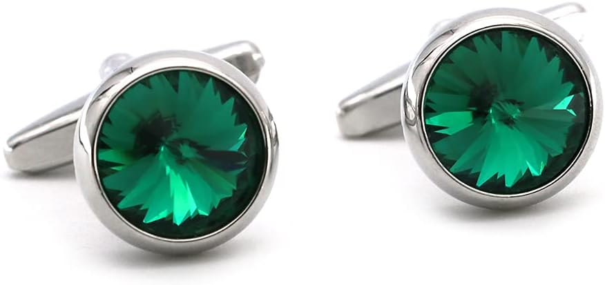iGame Men's Luxury Crystal Cufflinks Green Color Stone Quality Wedding Cuff Links with Gift Box
