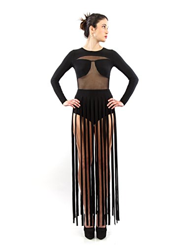 SHOP WTD Women's Black Sheer-Panel low Back Long Sleeve Curtain body Suit Dress L