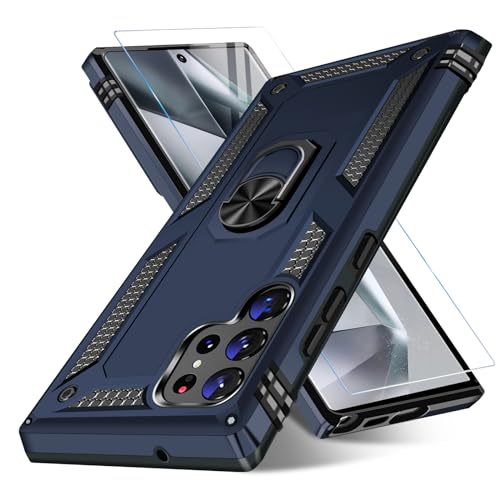 Image of for Samsung Galaxy S24 Ultra Case with Screen Protector, Military Grade Rugged Shockproof Heavy Duty S24 Ultra 5G Protective Cover for Samsung S24 Ultra Magnetic Ring Kickstand Phone Case (Blue)