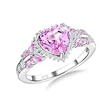 RANDES Heart Shaped Pink Sapphire Ring Sterling Silver Butterfly Ring Pink Engagement Rings for Women White Gold October Birthstone Ring Size 7
