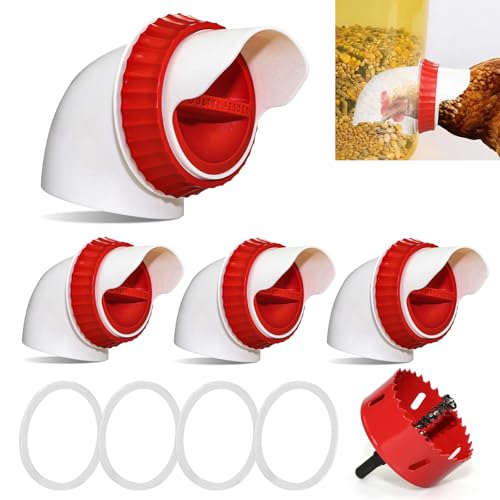 GSHWXD 4PACK No Waste Chicken Feeder Ports - DIY Chicken Feeder Kit with Hole Saw - Chicken Feeder Cups for Bucket Barrels Bins Troughs