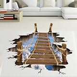Kivivaka Adesivo 3D rimovibile con nuvole e ponte in legno, adesivo da parete in PVC antiscivolo per camera da letto soggiorno, motivo creativo decorazione per la casa 80 x 100 cm