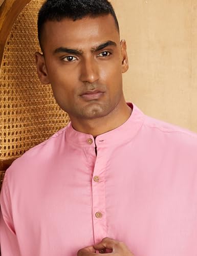 Image of Amazon Brand - Symbol Men Cotton Solid Long Kurta Pyjama Set (2pcs)