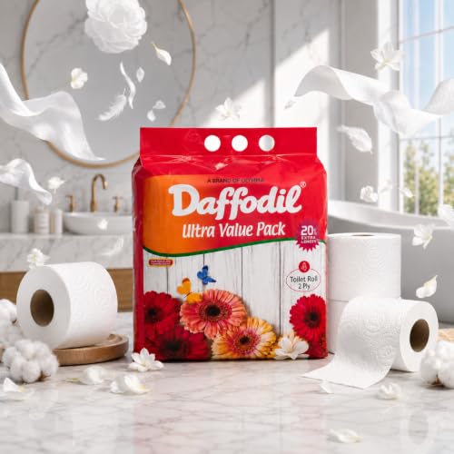 Image of DAFFODIL 2Ply Toilet Paper Tissue -4 Packs (365 pulls /roll, 1460 pulls, 2920sheets) UltraSoft Toilet Paper Roll, Strong and Long Lasting for Home or Office Use