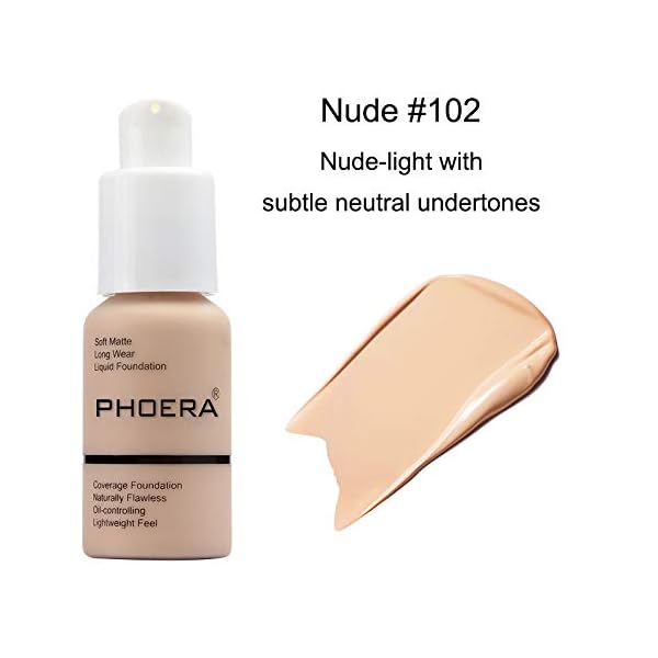 PHOERA-30ml-Foundation-Liquid-Full-Coverage-24HR-Matte-Oil-Control-Concealer-Nude-102-with-Face-Primer-Air-Cushion-CC-Cream-BB-Cream-Mushroom-Head-Foundation-Petal-Shaped-Cosmetics-Brush PHOERA 30ml Foundation Liquid Full Coverage 24HR Matte Oil Control Concealer (Nude #102) with Face Primer & Air Cushion CC Cream BB Cream Mushroom Head Foundation & Petal-Shaped Cosmetics Brush