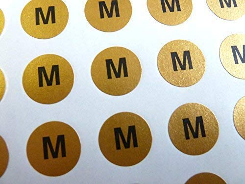 Größenetiketten Für Herrenkleidung – Schwarz Auf Gold, 16mm, Selbstklebend (108 Stück, Größe M)