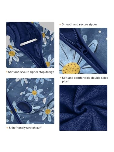 Blue Flowers Hand-drawn Style Girls Fleece Jacket Girls Fall Jacket Boys Coats Zip Up Hoodie Children Outerwear 2-10T3