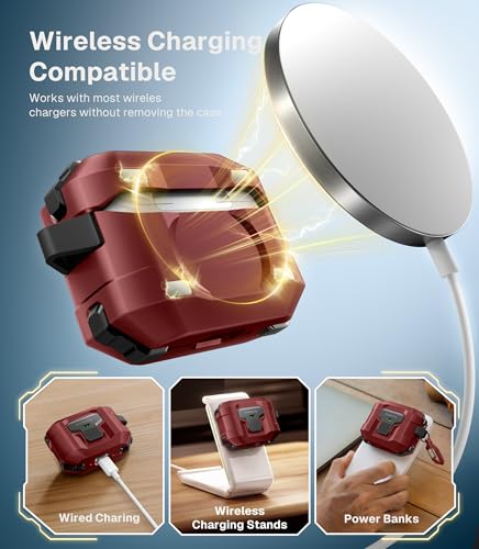 Image of MOBOSI for AirPods Pro 3 Case 2025 with Drop-Proof Lock, Cleaning Kit & Keychain, Compatible with MagSafe, Military-Grade Protection Hard Cover for iPods Pro 3rd Generation, Red