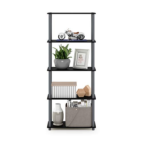 Image of Furinno TURN-N-TUBE Storage Shelves, 5-Tier Book Shelf, Corner Shelf, Toolless Open Shelves, for Organization and Storage, Living Room, Garage, Home Office, Black