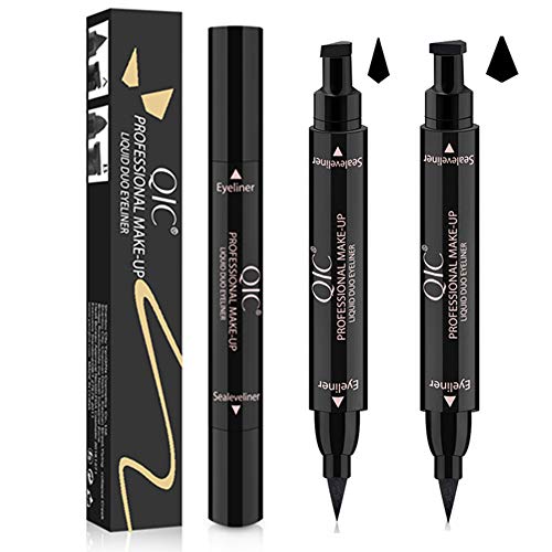 Winged Eyeliner Pencil Stamp Perfect Cat Eye Vamp Liquid Black Quick Flick Wingliner Waterproof Stencil Wing Long Lasting Smudgeproof Natural Smooth 2 in 1 black eyeliner pen (2Pack)